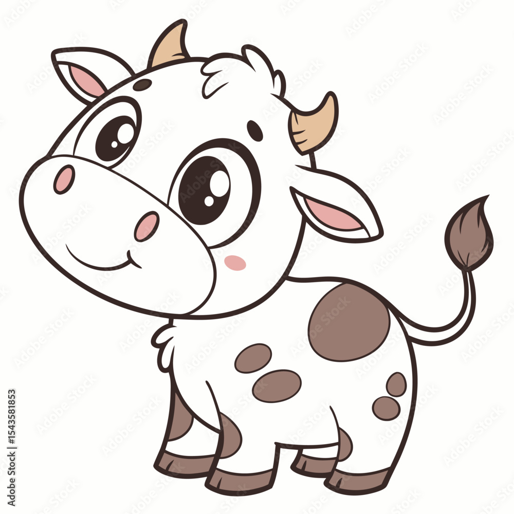 Obraz premium Cute cartoon cow character vector illustration farm animal design graphic element