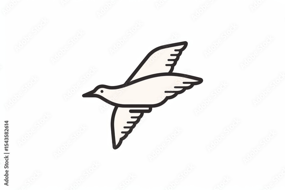 Obraz premium Minimalistic seagull line drawing in flight with continuous black outline on white background, elegant simple vector logo design