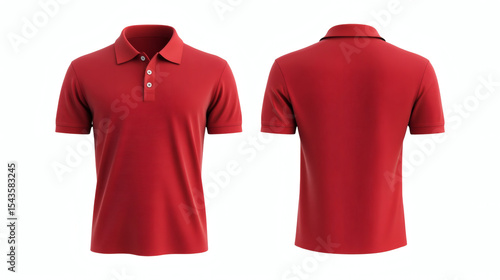 Plain red polo shirt 3D mockup showcasing front and back views for apparel design presentation on white background