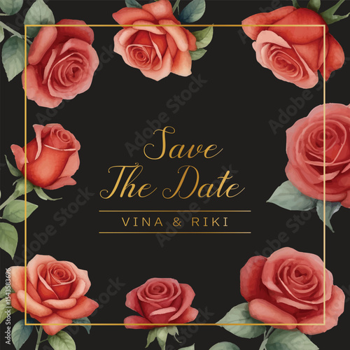 Wedding invitation card template with beautiful rose flower