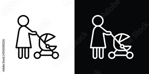 Woman with Baby Stroller icon filled flat sign concept for web design.