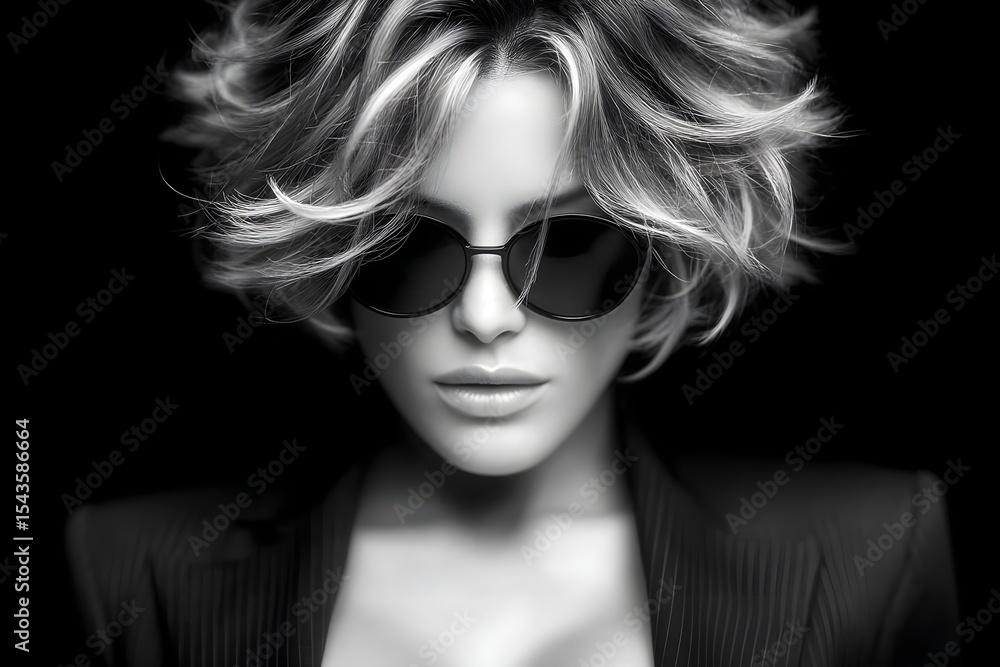 Stylish woman in sunglasses with a bold black and white aesthetic Stylish woman in sunglasses with a bold black and white aesthetic