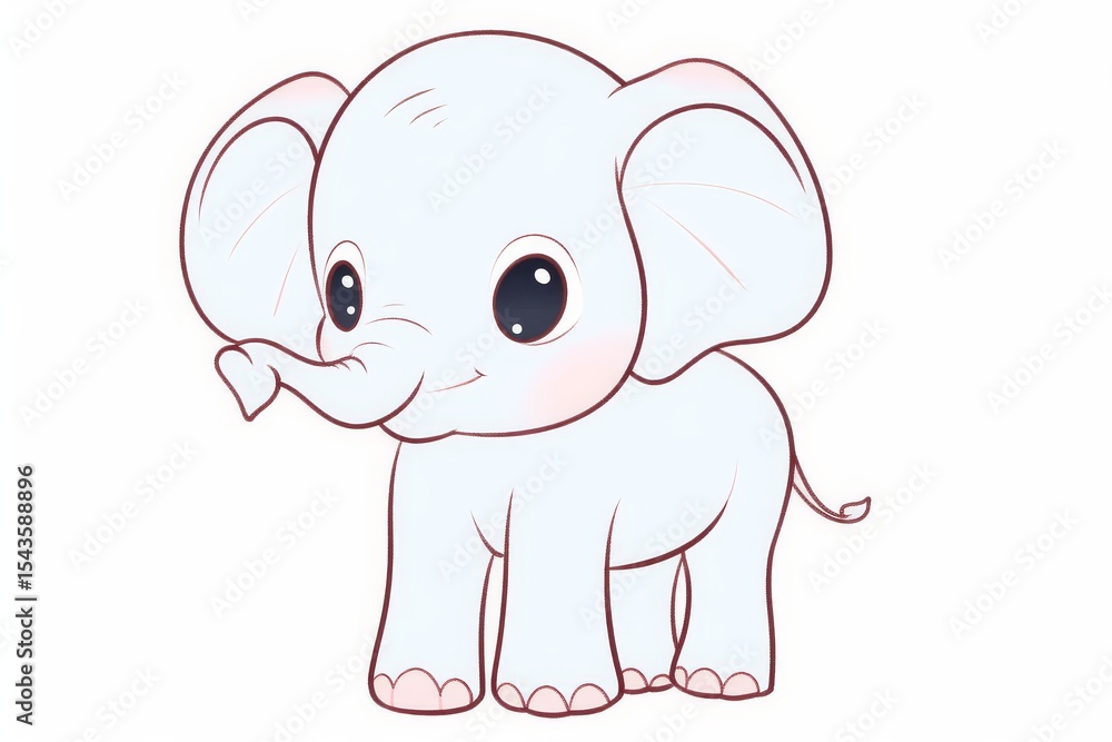 Naklejka premium Cute simple cartoon elephant line art vector SVG in black and white