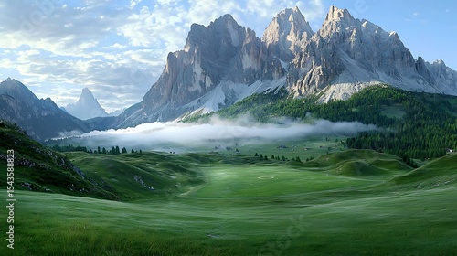Majestic mountains and expansive football field dolomites scenic landscape tranquil environment aerial view nature adventure