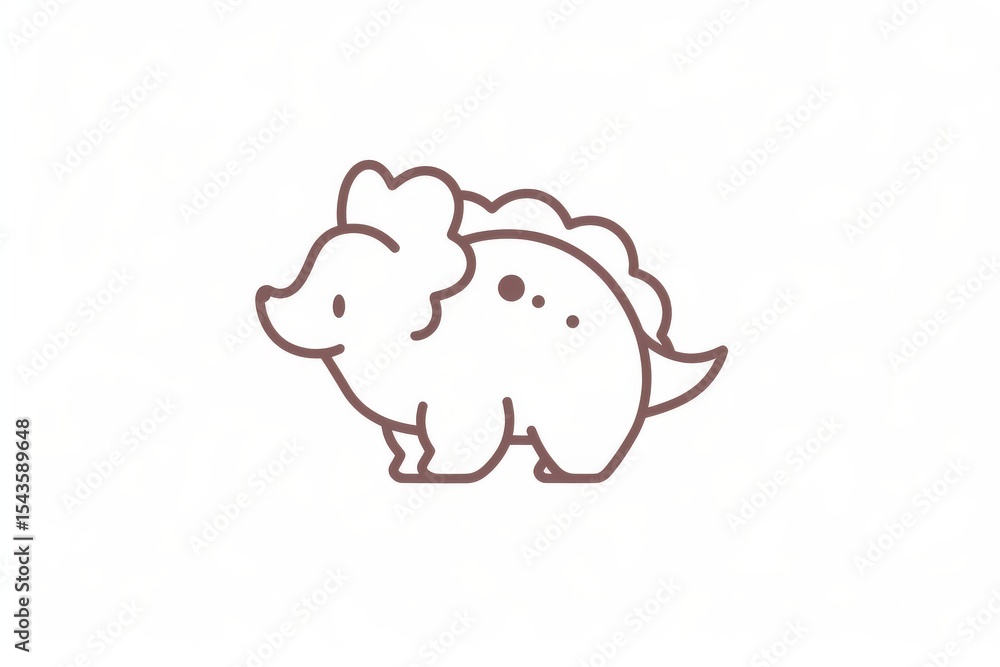 Cute minimalist vector line art of a happy triceratops with thick bold outline in kawaii kids’ coloring page style on white background Cute minimalist vector line art of a happy triceratops with thick bold outline in kawaii kids’ coloring page style on white background