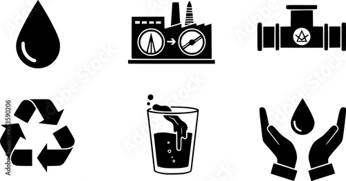 set of eco icons, such as clean energy, leaf, recycle, plastic
