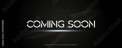 Futuristic Coming Soon Typography with Saturn Planet Rings, Ideal for Movie Trailers, Tech Forums, or Design Conferences. Modern Robotic Space Alphabet. Vector Illustration.