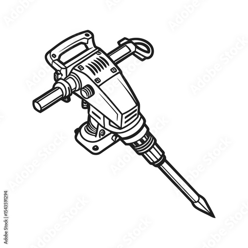Jackhammer outline illustration powerful demolition tool construction equipment black and white vector