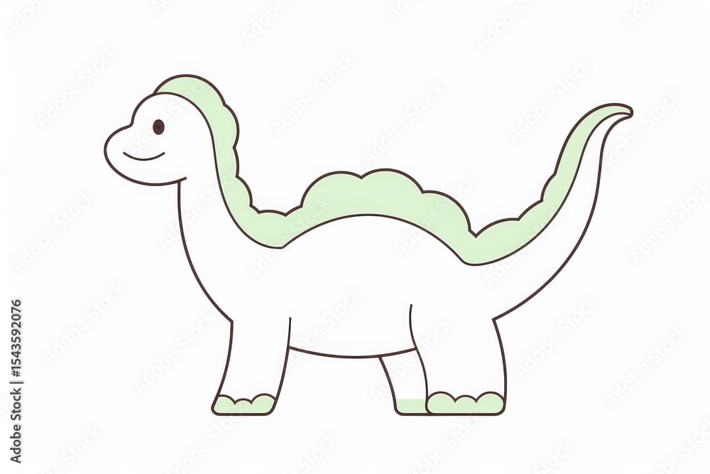 Fototapeta premium Cute simple vector line art of a Brachiosaurus dinosaur with thick black outline in minimalist kids’ coloring book style on white background