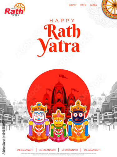 chariot of Lord Jagannath, Balabhadra and Subhadra on annual Rathayatra in Odisha festival background