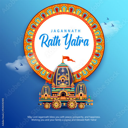 chariot of Lord Jagannath, Balabhadra and Subhadra on annual Rathayatra in Odisha festival background