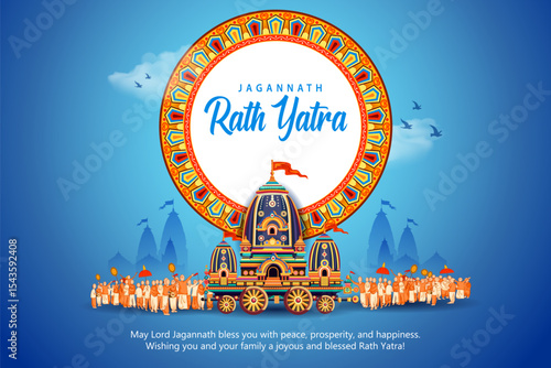 chariot of Lord Jagannath, Balabhadra and Subhadra on annual Rathayatra in Odisha festival background