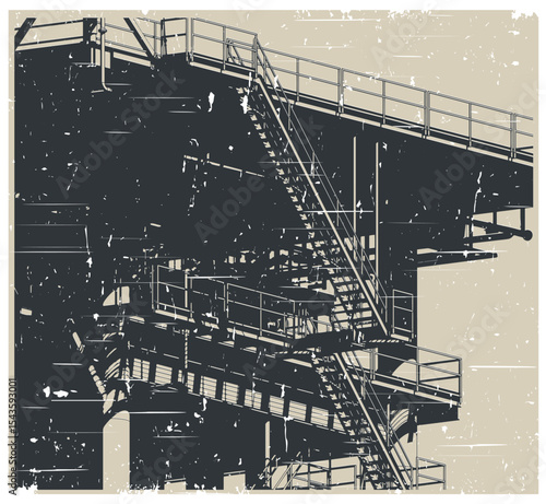 Offshore platform close-up retro poster