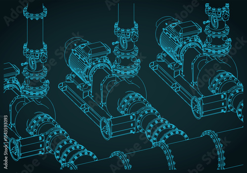 Water pumping station system illustration