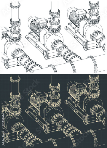 Water pumping station isometric blueprints