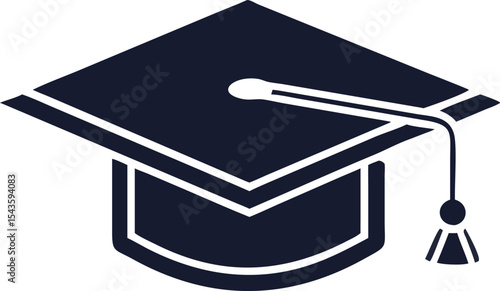 Simple vector silhouette of a graduation cap in black and white representing higher education, academic excellence, learning achievement, and formal scholarly recognition
