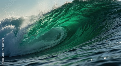 Fototapeta Naklejka Na Ścianę i Meble -  A Majestic Wave Rises and Breaks in the Ocean Sun
