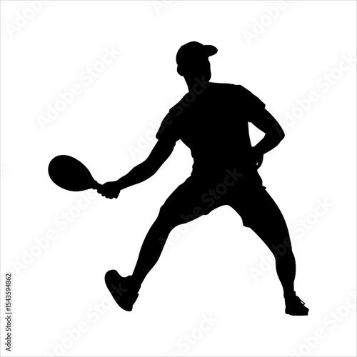 Pickleball Player in Ready Stance Sporty Silhouette, Athletic Male Preparing to Swing in Pickleball Match Vector Silhouette