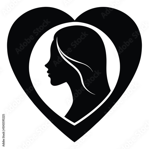 Elegant Woman Silhouette in Heart Love, Beauty, and Feminine Symbolism