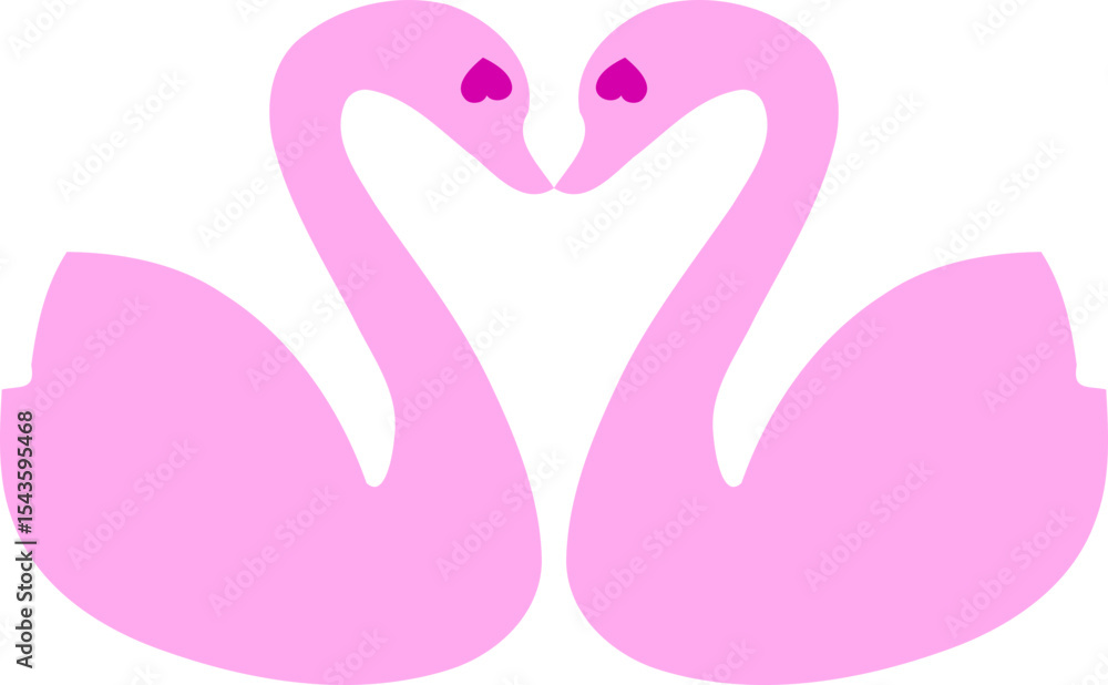 Fototapeta premium Pink Swan Couple Forming Heart – Vector Symbol of Love and Romance