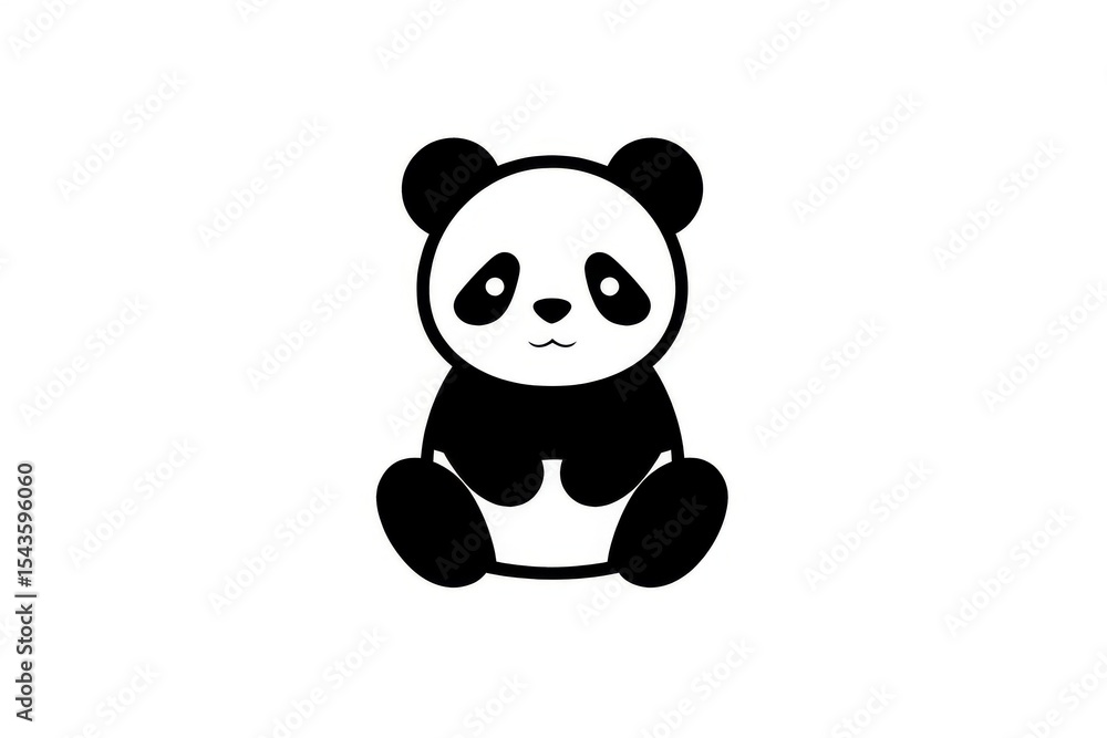 Naklejka premium Cute sitting panda bear vector logo with bold black outlines, simple shapes, and kawaii style on white isolated background.