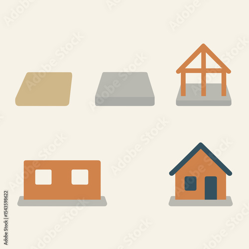 House construction stages in flat illustration style