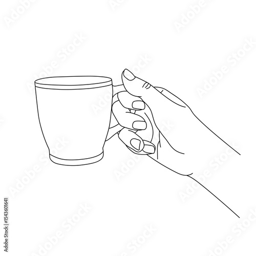 Coffee cup in hand line art vector illustration