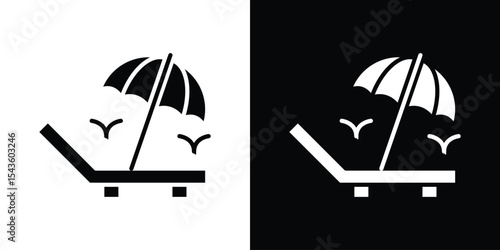 Beach chair with umbrella icon collection. line stroke icon. EPS 10