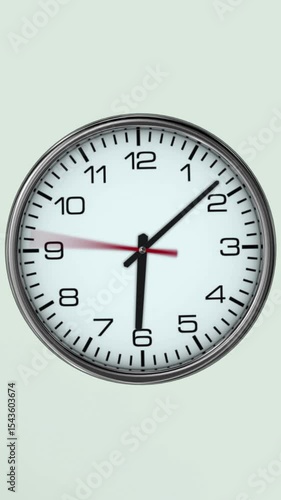 Speed of Time Concept with Rotating Clock. Vertical video of fast spinning analog clock in center frame, graphic representation of time speed and acceleration concept.