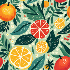 Acrylglasbilder Küchenmuster Zitrusfrüchte Muster mit Orangen Grapefruits  © luthfi
