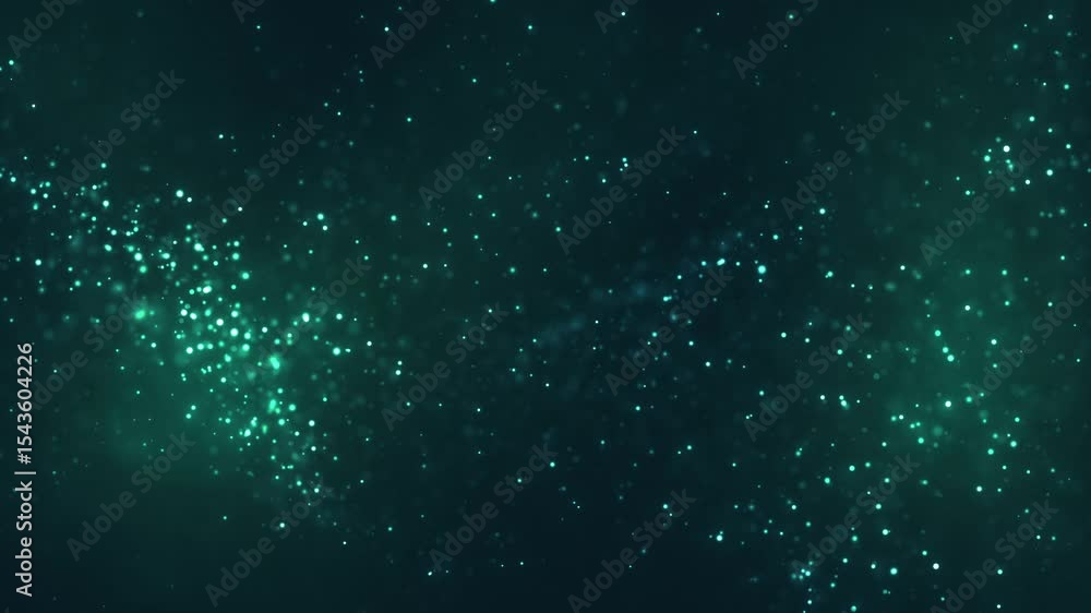 Abstract background of beautiful light and dust particles moving on a luxurious green background. Beautiful nebula. 4k loop bokeh background