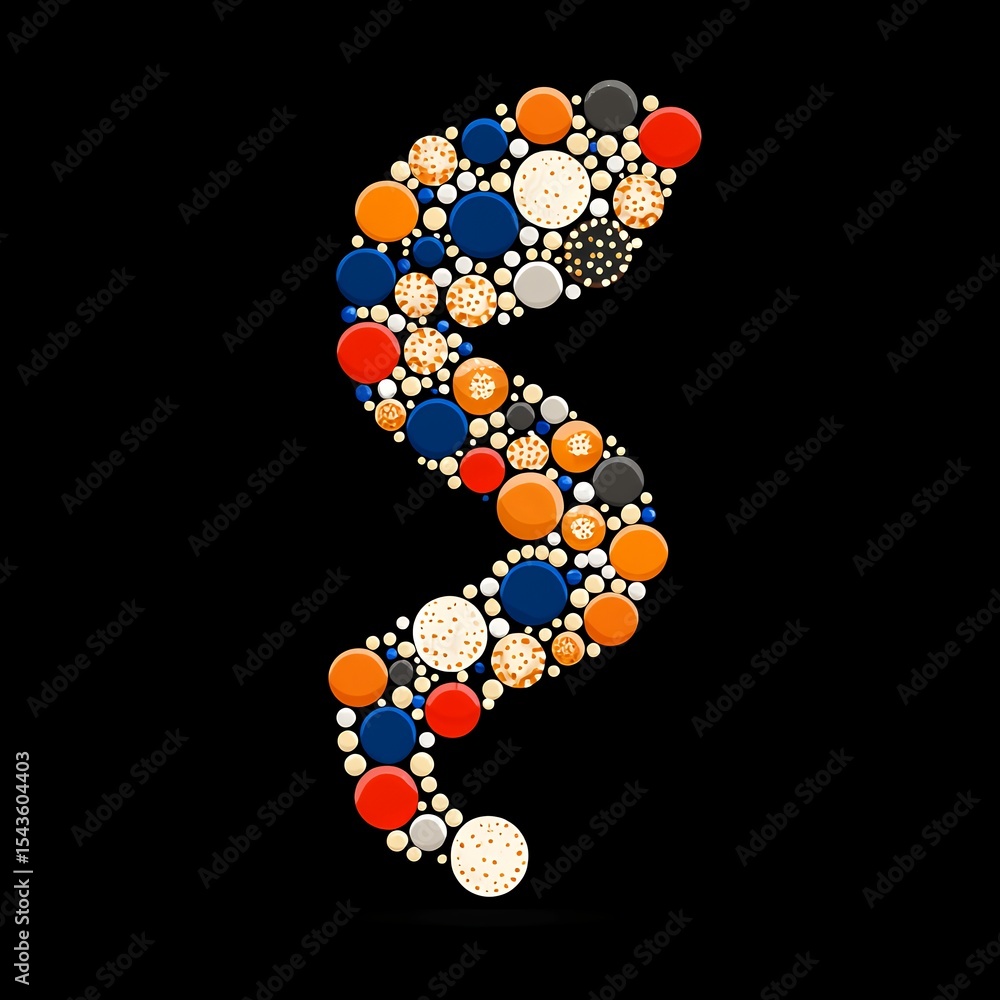 Abstract S Shaped Colorful Circle Pattern on Black Background Abstract S Shaped Colorful Circle Pattern on Black Background