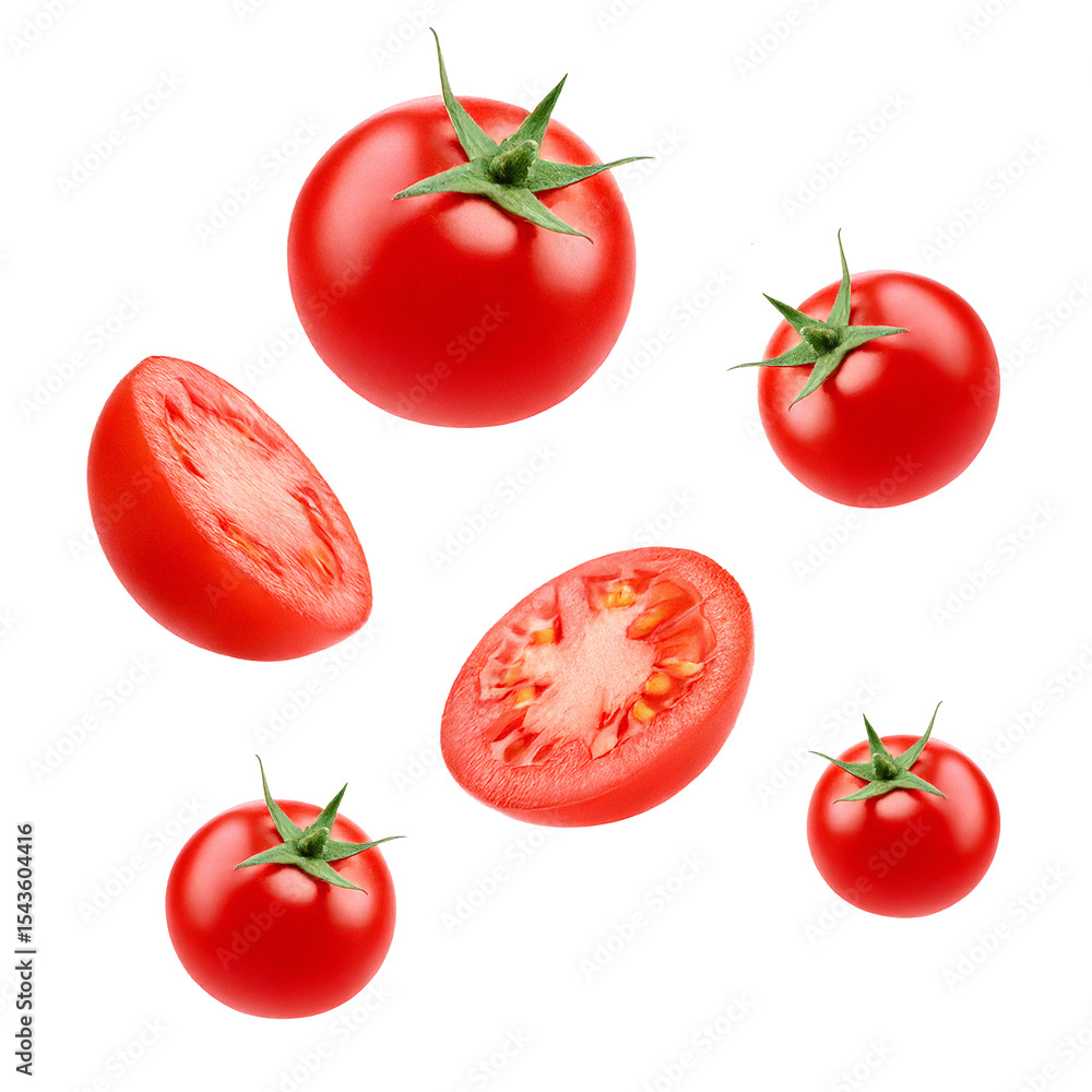 Isolated Red Cherry Tomatoes on Transparent Background Isolated Red Cherry Tomatoes on Transparent Background