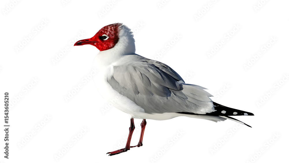 Obraz premium white bird with a red head and black and white isolated on white background png, ai generated
