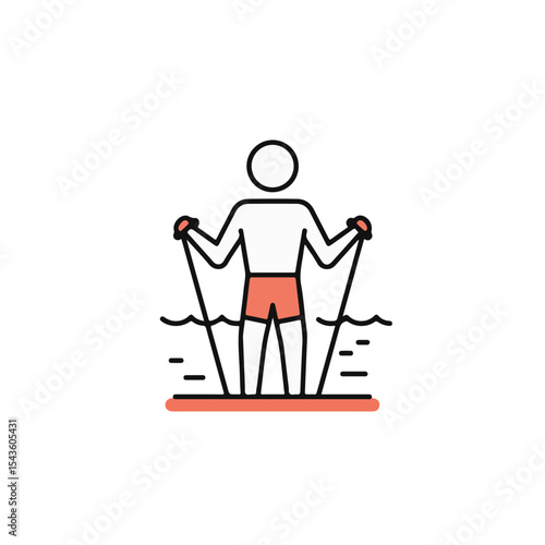 Man paddle boarding on water with a light background. 