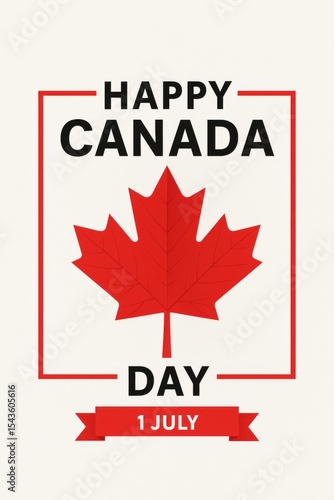 Happy Canada Day with red maple leaf and festive design  