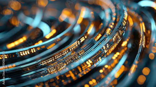 Vibrant display of fiber optic cables illuminated with glowing orange lights, creating mesmerizing visual effect