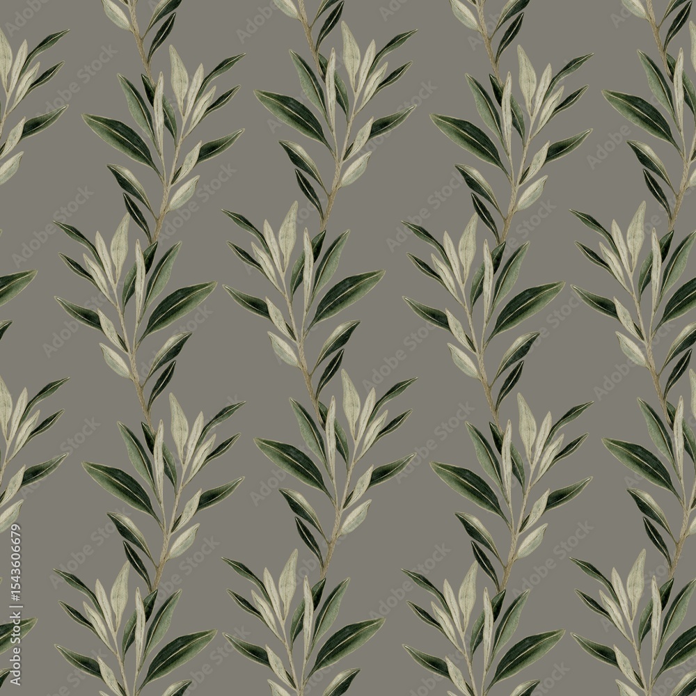 Fototapeta premium Elegant watercolor greenery pattern on a neutral background, ideal for textiles and wrapping