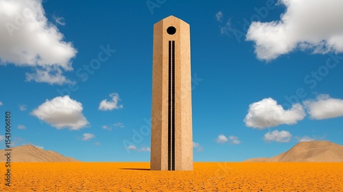 Beige Cylindrical Tower in a Desert Landscape Under a Blue Sky
