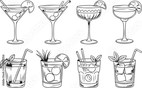 Classic Cocktail Glassware Collection Vector Illustration