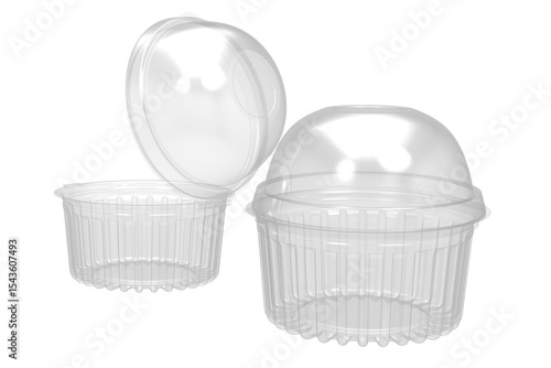 Two clear plastic containers with lids, often used for food storage or takeout.