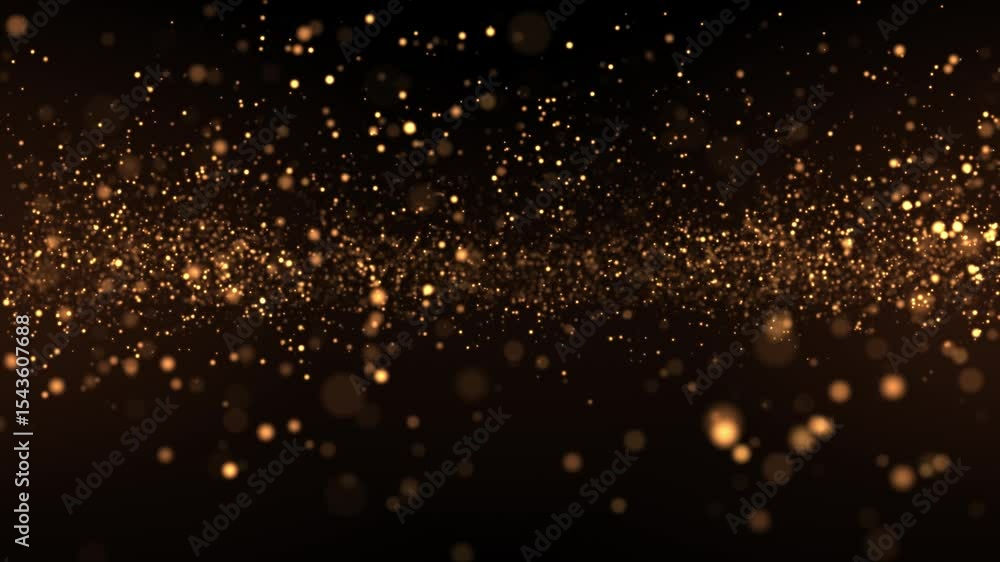Luxurious modern background with rising bright golden particles and beautiful bokeh. Animation footage with light leakage effect. 4K looped animation