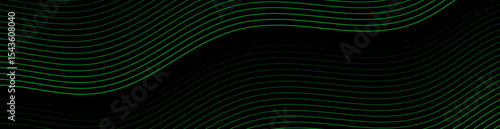 Abstract background with lines and waves. Web banner size. Element for design isolated. Vector background for brochure, booklet, flyer, poster. Green and black gradient