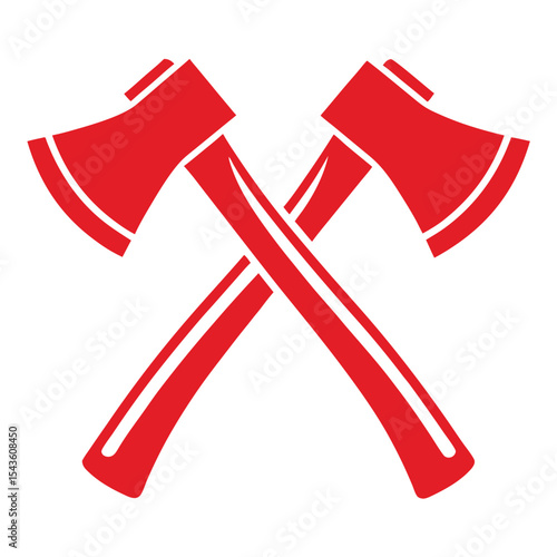 Two Red Axes Crossed Simple Graphic Design Element Isolated on White Background Lumberjack Symbol