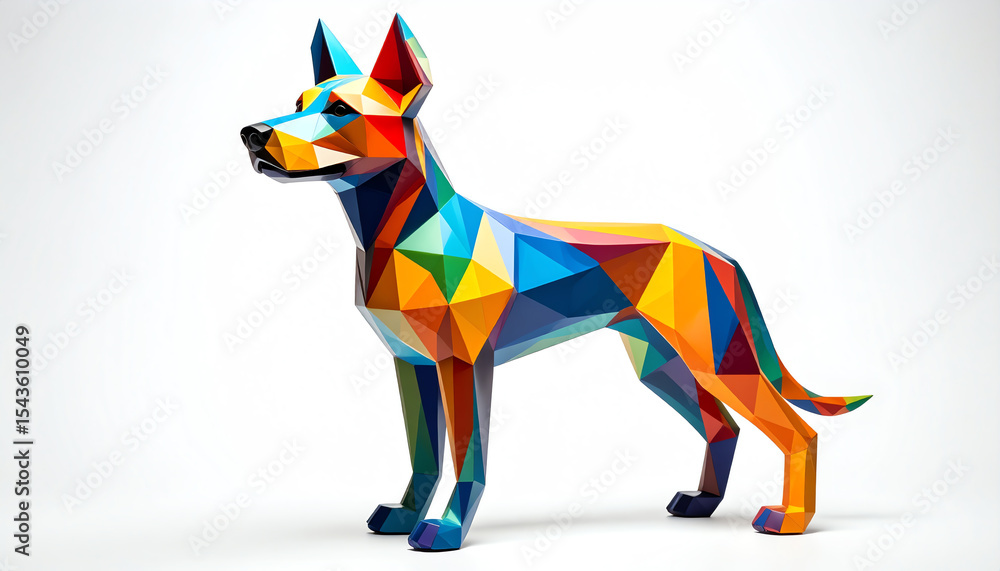 Obraz premium A vibrant, geometric sculpture of a dog, showcasing a blend of colors and angles, reflecting modern artistic expression