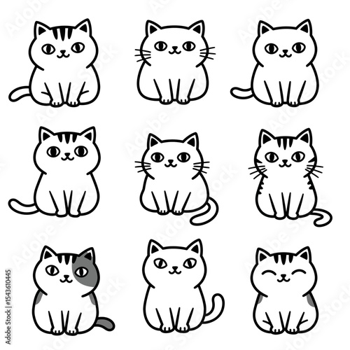 Adorable Collection of Feline Friends A Whimsical Gathering of Cartoon Cats Depicting Various Expressions and Positions in a Playful Manner