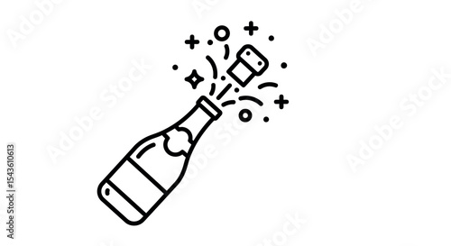Champagne bottle popping with exploding cork and bubbles illustration vector illustration