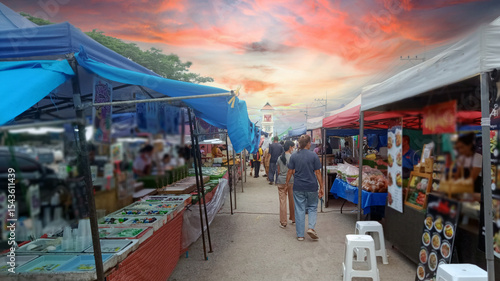 Local food market in the evening