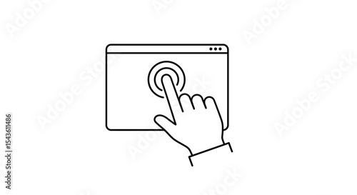Outline of hand touching screen icon for interactive technology interface vector illustration