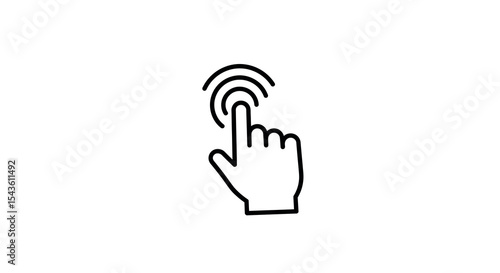 Minimalistic hand icon tapping wireless signal lines vector illustration